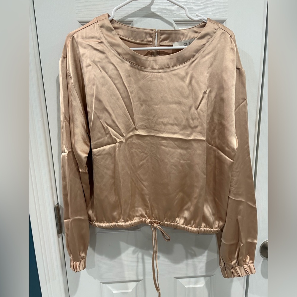 LOFT Satin Blouse in Light Gold